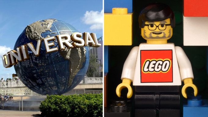 Universal logo and Lego toy character.