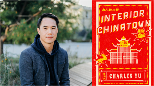 Portrait photo of Charles Yu and the cover of his book Interior Chinatown